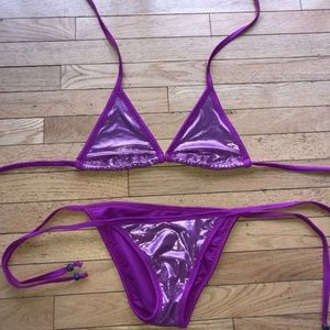 Wet look metallic string bikini